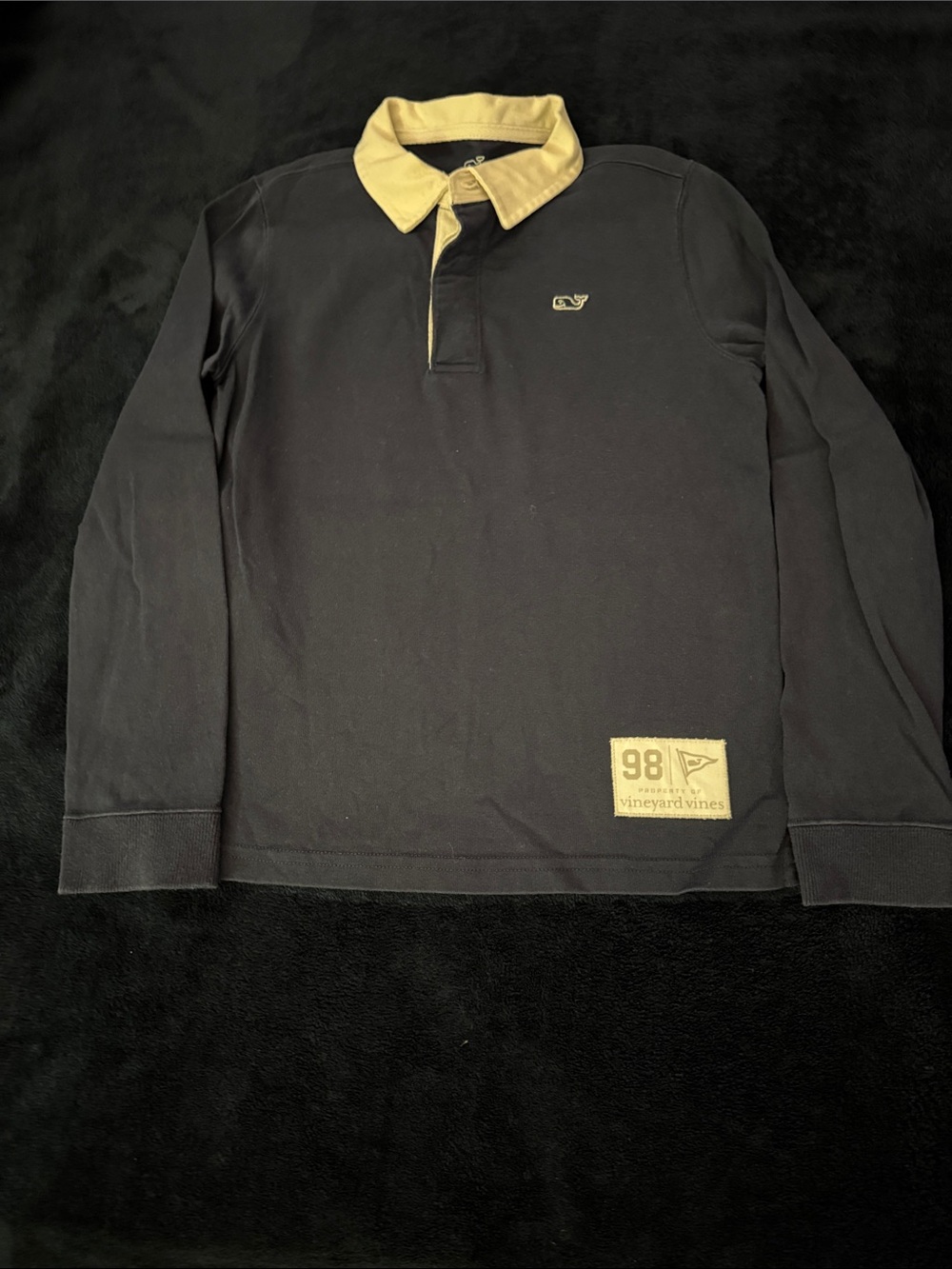 Vineyard Vines Navy Long Sleeve Polo with Cream Collar